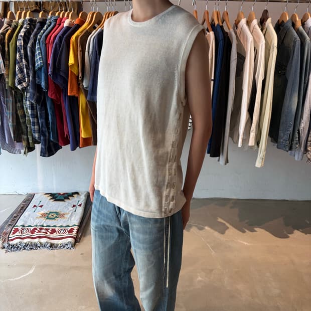 Armani Exchange 레이스업 린넨 슬리브리스 M