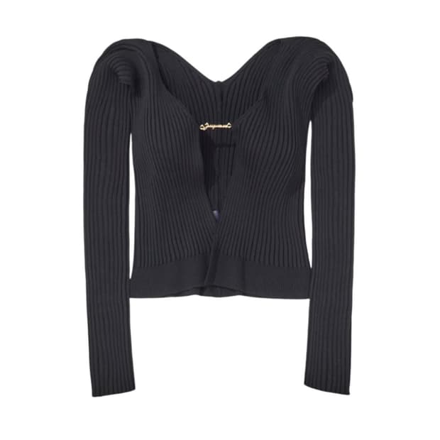 (W) 자크뮈스 라 마이유 프랄루 랑그 심리스 참 로고 가디건 블랙