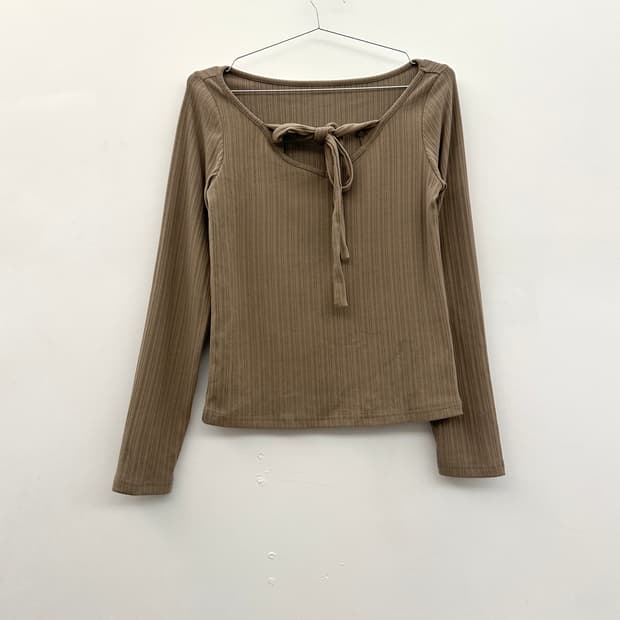 Ribbed back ribbon top / beige