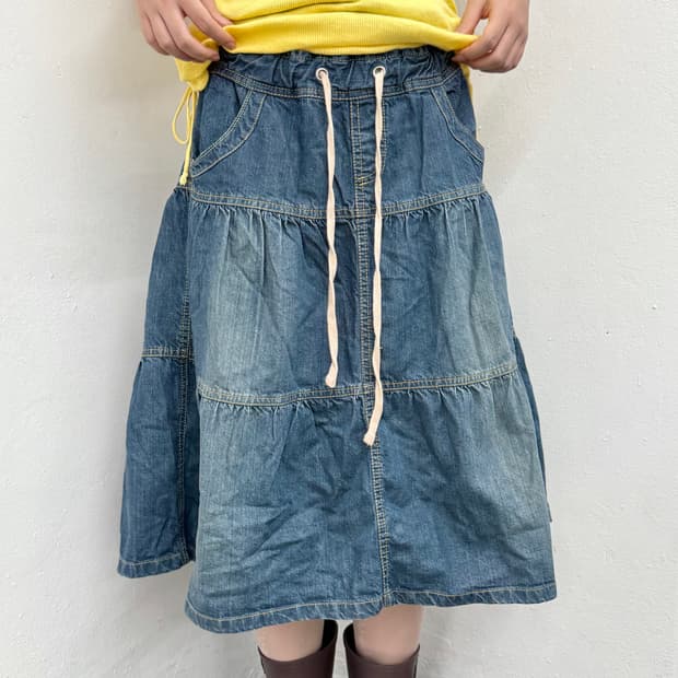 워싱 데님 캉캉 스커트