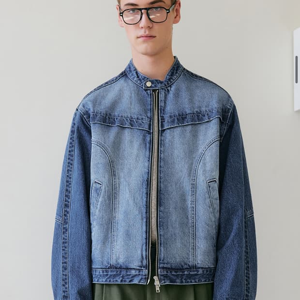 (L) 키뮤어 빈티지 워싱 데님 바이커 자켓 블루