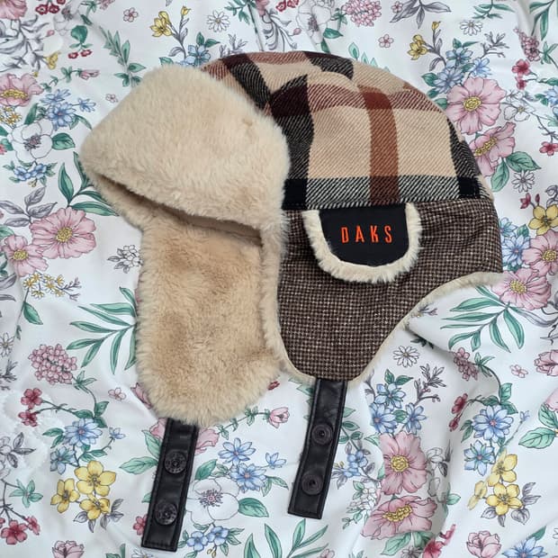 닥스 daks 빈티지)아동 방한 체크 귀달이모 초코라떼갸루 트루퍼 햇