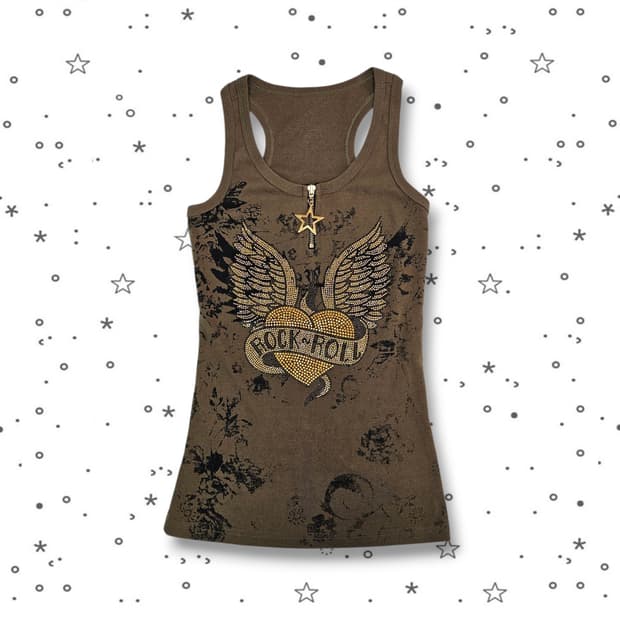 ROCK&ROLL 카키 슬리브리스 탑