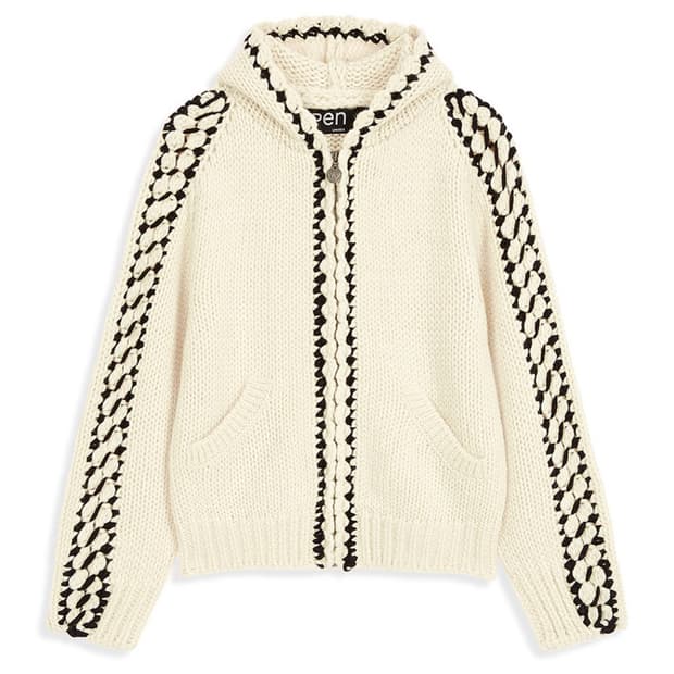 오픈와이와이 (더오픈프로덕트) 스티치 집업 니트 후디 아이보리 S