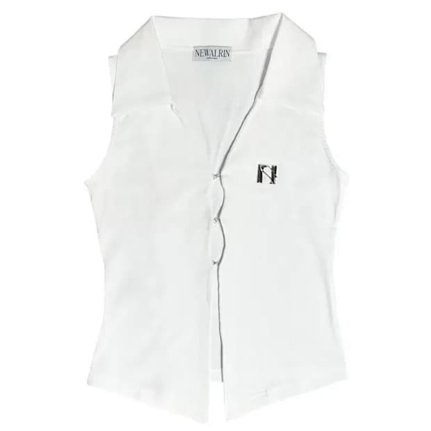 뉴얼린 엠블럼 슬리브리스 나시 민소매 셔츠 탑