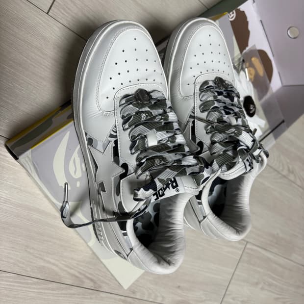 [교토 리미티드 에디션]베이프 스타 스니커즈 베이프신발 카모 화이트그레이