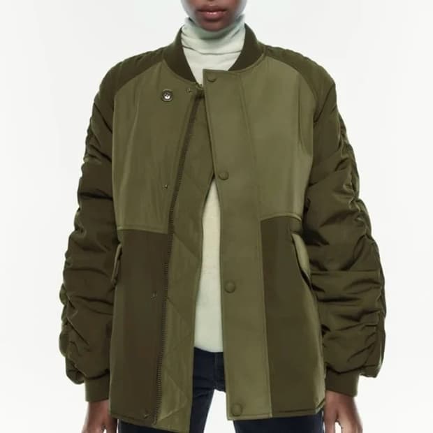 ZARA 자라 카키 셔링 플라이트 봄버 자켓 L