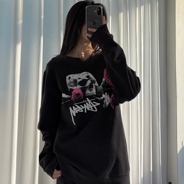 [M]스투시 스컬 프린팅 기모 맨투맨 스웻셔츠