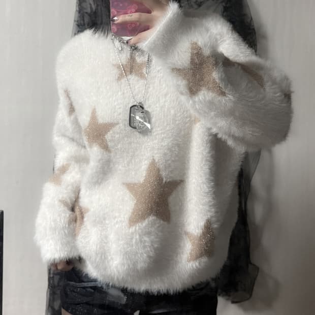 y2k 글리터 스타 퍼 니트