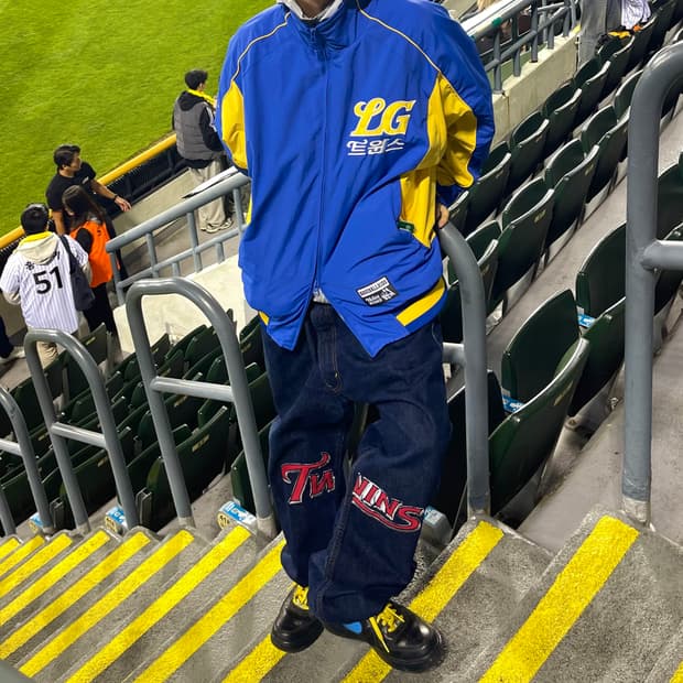 리바이스 505 엘지 트윈스 커스텀 셀비지 데님 팬츠