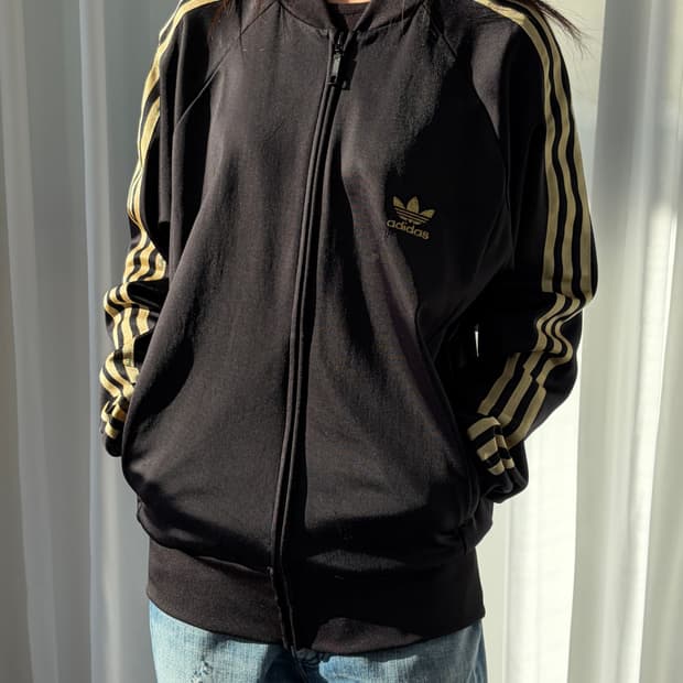 [L]아디다스 트레포일 슈퍼스타 검골 골드 트랙탑 져지