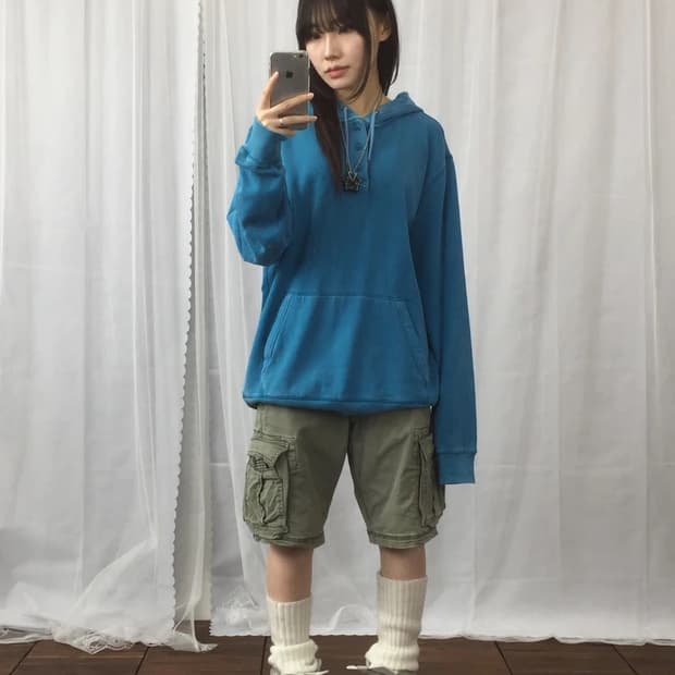 Gap Blue Henley Pullover Hoodie