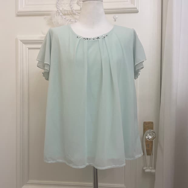 mint beads point ruffle blouse(size-L)