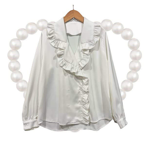 화이트 프릴 빅카라 루즈핏 더블 블라우스