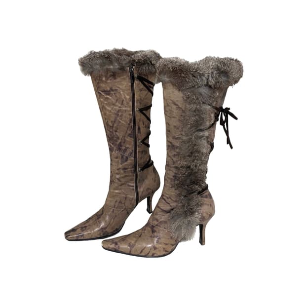 레이스업 롱 퍼부츠 Real Fur Long Boots 택포
