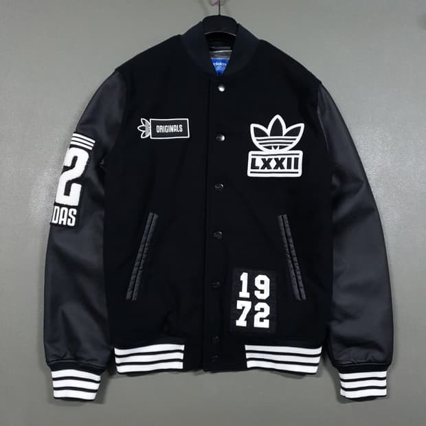 실측 M 아디다스 오리지널 트레포일 패치 자수 누빔 바시티 스타디움 자켓