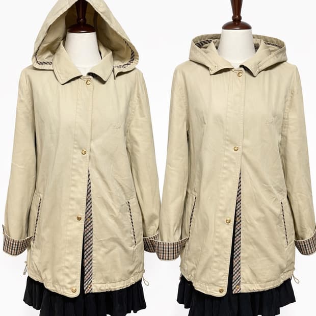 상태굿) 닥스 봄 후드 트렌치 하프코트 베이지 체크안감