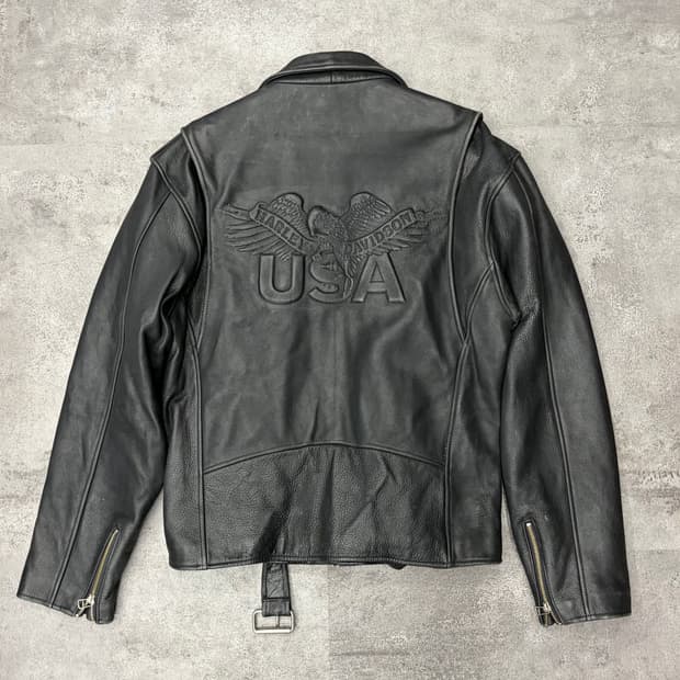 90s 할리데이비슨 블랙 페이크 가죽 자켓 USA 프린팅