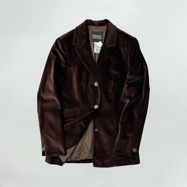 베르사체 벨벳 헤링본 메두사 버튼 자켓