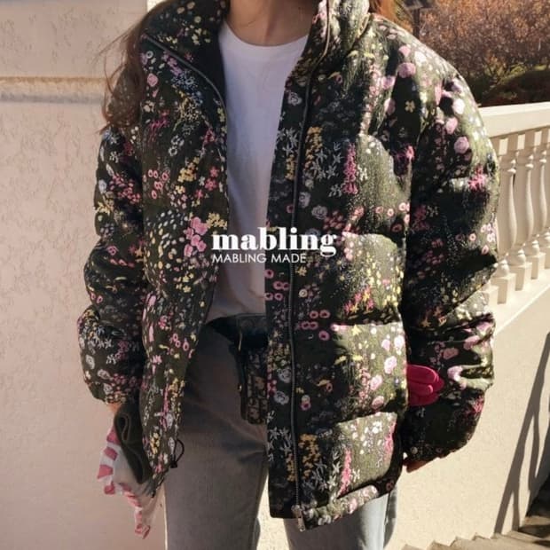 마블링Mabling 플라워 자카드 패딩(블랙)