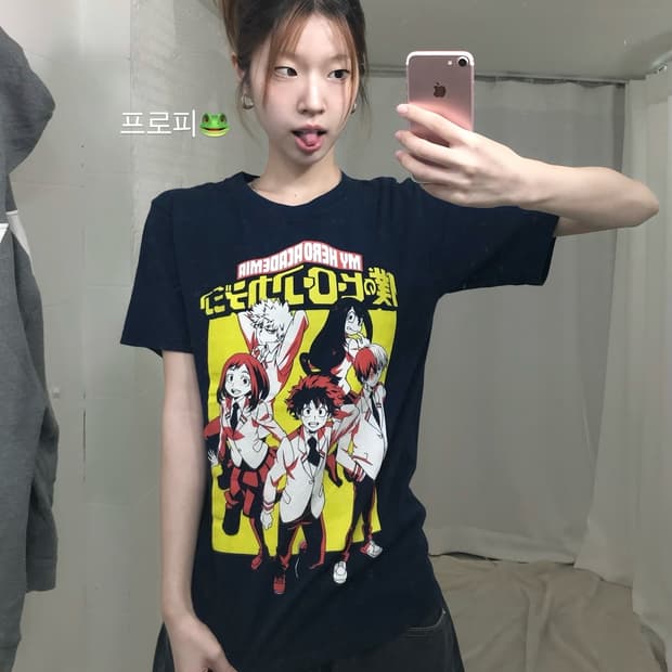 나의 히어로 아카데미아 히로인 프린팅 반팔 티셔츠
