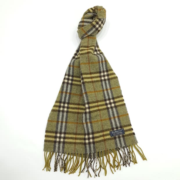 MX100 버버리 올드태그 올리브그린 클래식체크 램스울 목도리 머플러