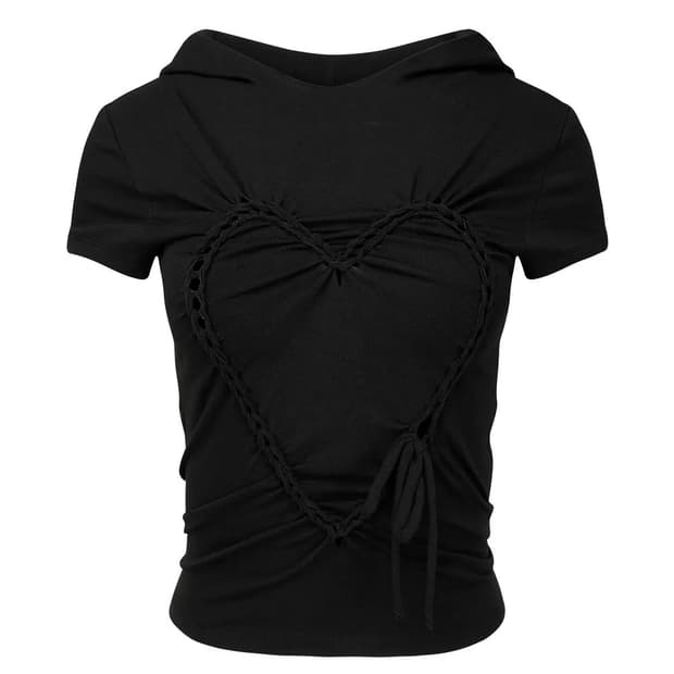나체 하트 HEART BRAID HOODIE T-SHIRT BLACK