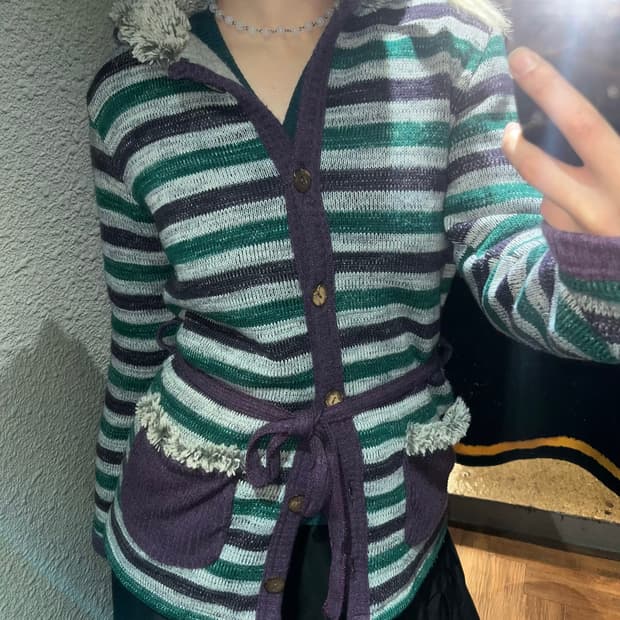 키치 스트라이프 가디건