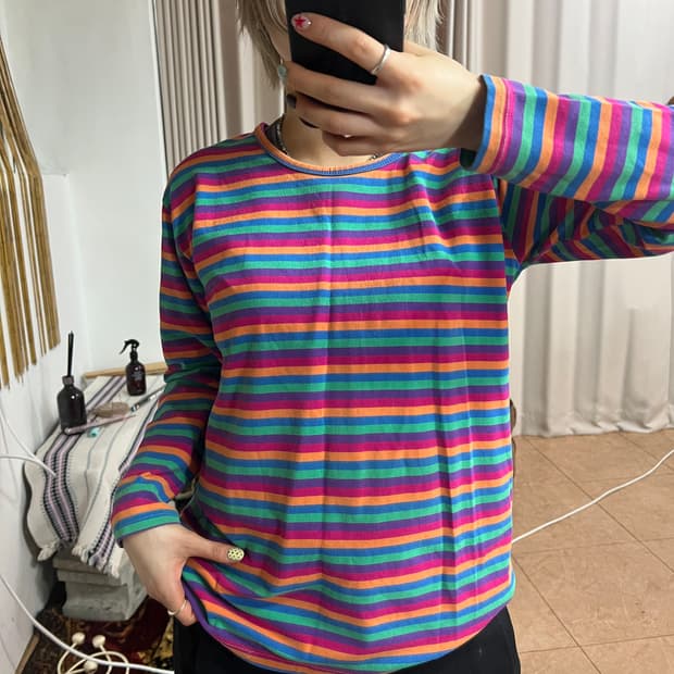 여성 스트라이프 긴팔티