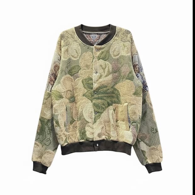 USA VINTAGE 러그 블랭킷 리메이크 자켓 플라워 패턴 디테일 노랑