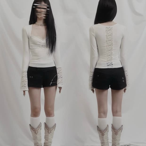 (구해요) 쇠아 레이스 고딕 레이어 탑 