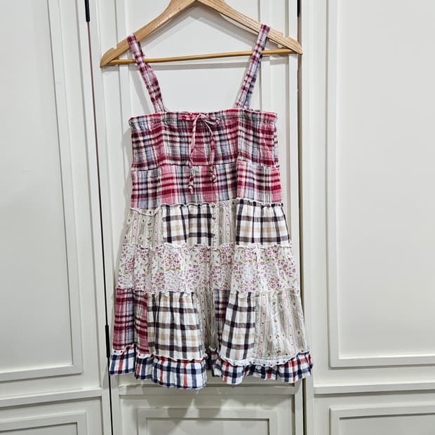 체크/패치플라워 미니 원피스