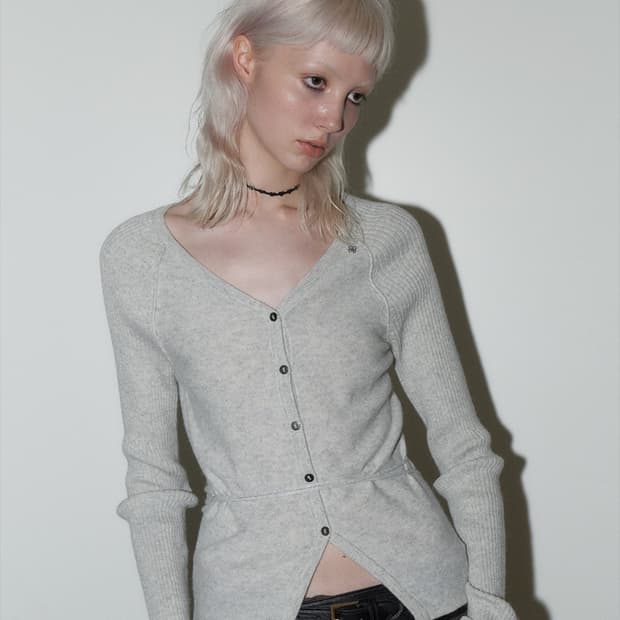 오디너리홀리데이 앙고라 브이넥 슬림 가디건 멜란지