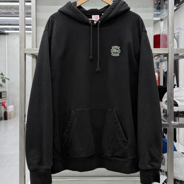 슈프림 x 라코스테 크레스트 로고 스웻 후디 블랙