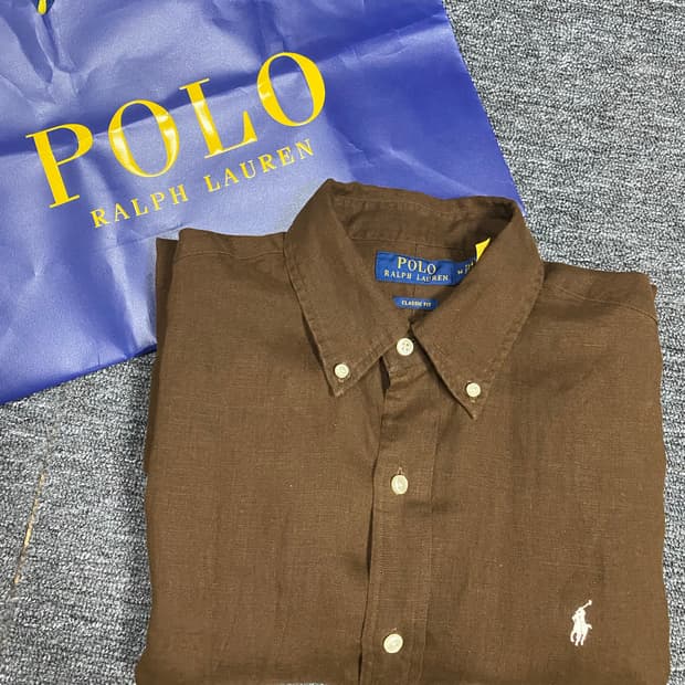 급처! 최신형 QR택 린넨 폴로 랄프로렌 브라운 셔츠