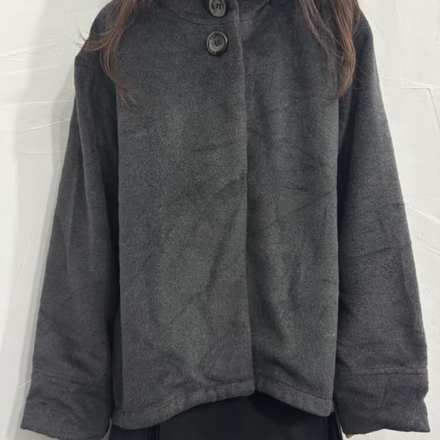 gray button hood jacket