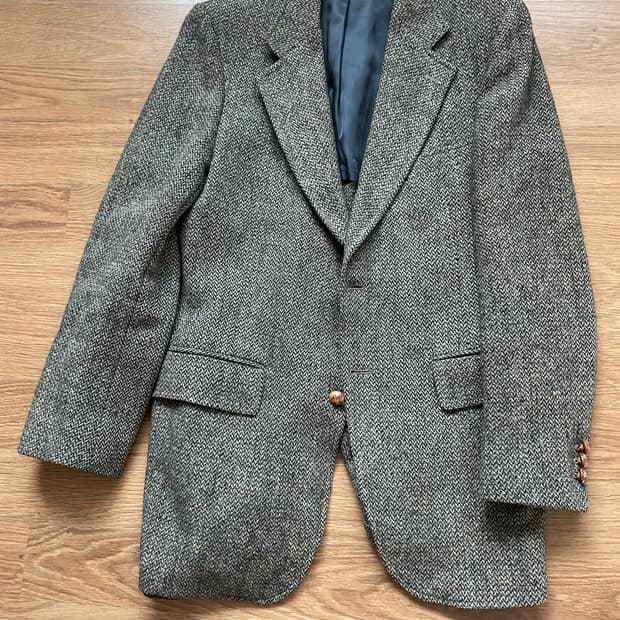 해리스트위드 헤링본 브라운 트위드 자켓 올드 빈티지