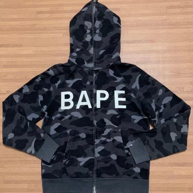 베이프 컬러 카모 BAPE 로고 후드집업 흑계