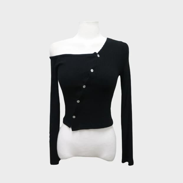 LYDIA 원 숄더 오픈 골지 티셔츠 61711