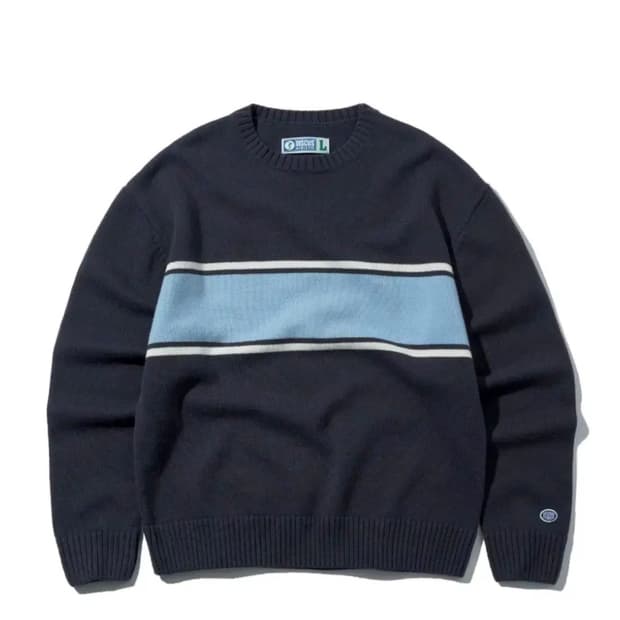 디스커스 애슬레틱 울블렌드 로고 배색 니트 스웨터