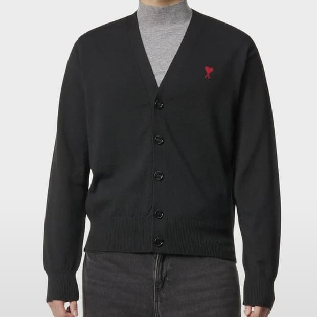 [S] 아미 레드 하트로고 메리노 울 가디건 - 블랙