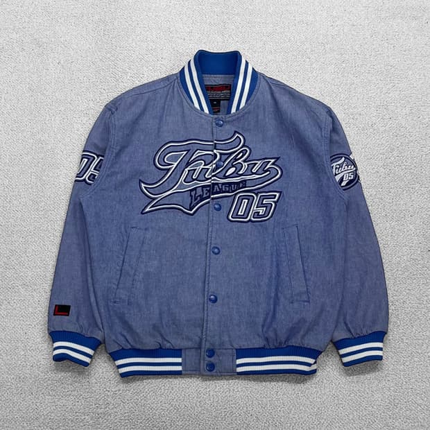 후부 Fubu 올드스쿨 빅 로고 데님 바시티 자켓