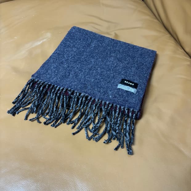 Beams 빔즈 하운드투스 그레이 머플러 목도리 Gray/Burgundy