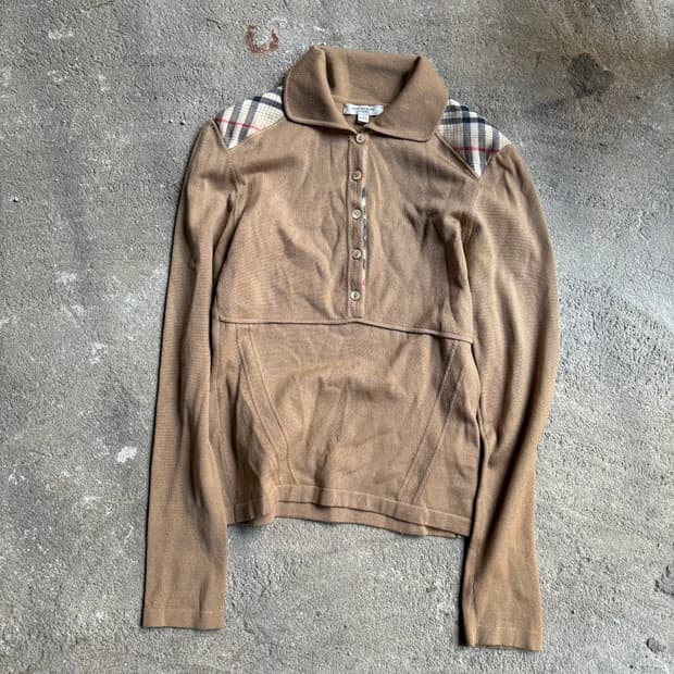 버버리 런던 브라운 노바 체크 울 카라 니트