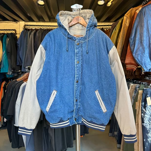데님 후드 붐버 자켓