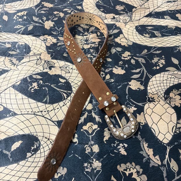 cubic studded western brown belt
