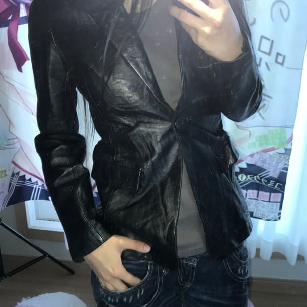 램스킨 슬림핏 레더 블레이저