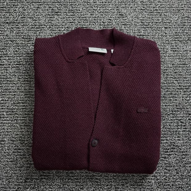 라코스테 자수로고 미니멀 니트 가디건 버건디 1469
