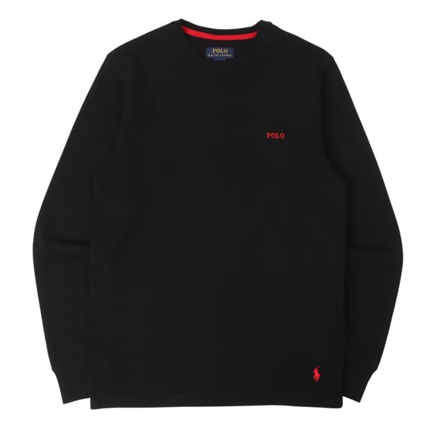 폴로 랄프로렌 블랙 로고 베이직 와플 롱슬리브