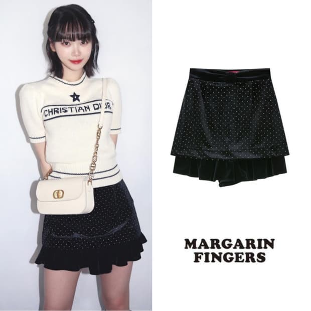 마가린핑거스 리본 벨벳 스커트 도트스커트 (르세라핌 채원 착용)